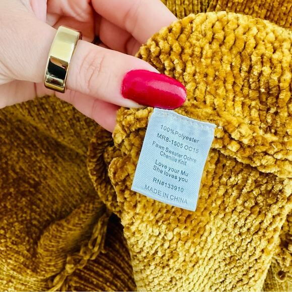 SMYM MUMU Gold Yellow Chenille Knit Oversized Distressed Crop Boxy Sweater XS - Picture 13 of 16